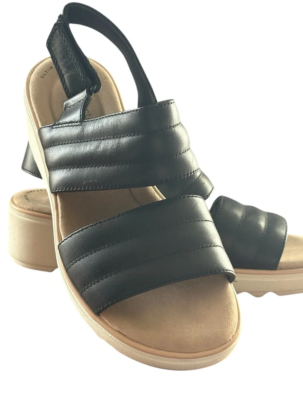 Clarks Black Quilted-Strap Platform Sandals with Cream Sole - Picture 2 of 7
